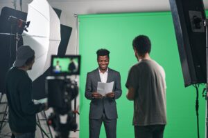 Presenter reading the script before video shooting